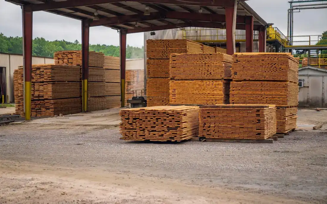 Stacks of timber in a builders merchant yard