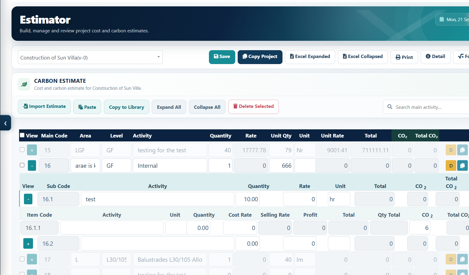 I-Cost estimator screen